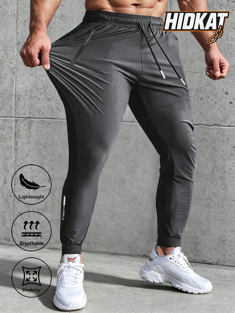 Calça Masculina de Cintura Alta Elástica com Zíper Reflexivo