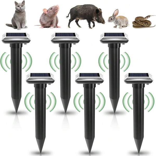 SEAGO Solar Powered Animal Repeller, Outdoor Solar Ultrasonic Animal Repeller, Buzzer Vibration Plug-And-Play Ultrasonic Rat Repeller, Outdoor Snake Repeller, IPX6 Waterproof, Effectively Repels Snakes, Gophers, Raccoons, Voles, Groundhogs, Chipmunks, For Yard, Lawn, Garden
