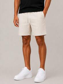 Kit 3 Premium Linen Shorts Bermuda Mauricinho Men's Casual Basic Comfortable Drawstring Waist - Rosa Pálido - Ver 4