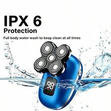 CGECGE Electric Shaver, Electric Bald Head Shaver, Rotary Shaver, IPX6 Waterproof, Wet And Dry Use, Easy To Clean, Contour To The Face, Floating Head, Screen Display, Type-C Charging, Underarm, Leg, Arm, Body Hair Removal Tool, Holiday Gift. - 藍色(單一機器) - 查看 6