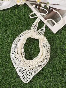 1pc Women Hollow Out Knit Triangle Headscarf, Boho Crochet Bandana With Tie Straps, Breathable Summer Beach Vacation Head Summer Hair Accessories - Multicolor - View 5