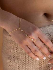 1pc Fashionable Minimalist Rhinestone & Pearl Bracelet, Suitable For Daily Wear, Party, Valentine's Day Gift - Gold - View 5