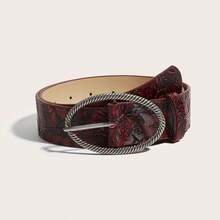 1 buah Sabuk Wanita Gaya Vintage dengan Gesper Bulat, Cocok Dipadukan dengan Gaun dan Mantel - Burgundy - View 5