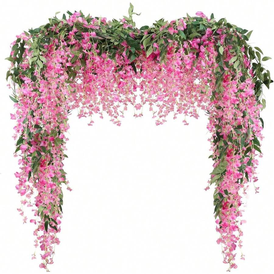 1/3/50pcs 6.56ft Wisteria Vine Ribbon, Artificial Thickened Silk Wisteria Vines Suitable For Wedding, Party, Garden, Decoration, Home Wall Decor, Valentine's Day, Gift And More - Pink - View 1