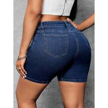Plus Size Denim Shorts - Blue - View 4