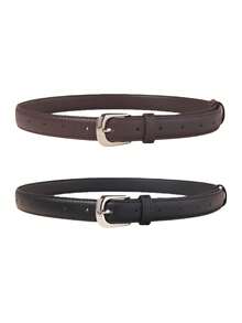 1/2pcs Metal Buckle Belt, Simple Versatile Thin Waist Belt, Solid Color Waist Belt, Suitable For Pants And Skirts - Silver Buckle - View 8
