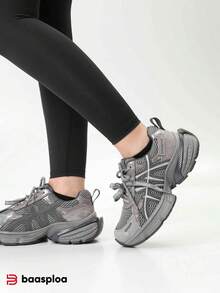 baasploa Women's Retro Platform Sneakers, Retro Colorblock Dual Laces Thick Sole Shoes, Comfortable Cushioned Sole, Invisible Height Increase, Suitable For Daily Casual Wear - Dark Grey - View 12