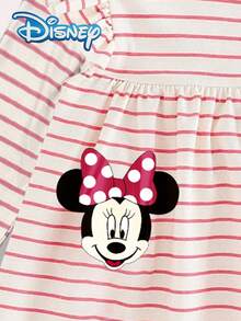 【官方迪士尼授權】Disney Minnie 2件組女嬰春夏/秋冬休閒長褲套裝，可愛卡通「米妮鼠」條紋印花寬下擺長袖上衣 + 鬆緊腰波點滿版印花直筒長褲，兒童日常居家戶外休閒娛樂親膚童裝，時尚青春活力俏皮可愛女童服飾，完美節日禮物 - 粉色 - 查看 4
