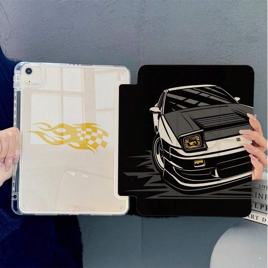 1 pieza Funda protectora para tableta con patrón de carreras vintage, funda plegable 3+Y con soporte magnético multiángulo, ranura para lápiz y función de suspensión/activación automática, compatible con iPad Pro/Air, Pad 5/6/21, Pad, MatePad, Honor Pad - Multicolor - Ver 1