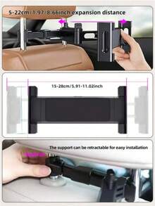 1pc Black Upgraded Car Headrest Tablet & Phone Holder, 360° Rotating & Extendable Mount - A - View 9