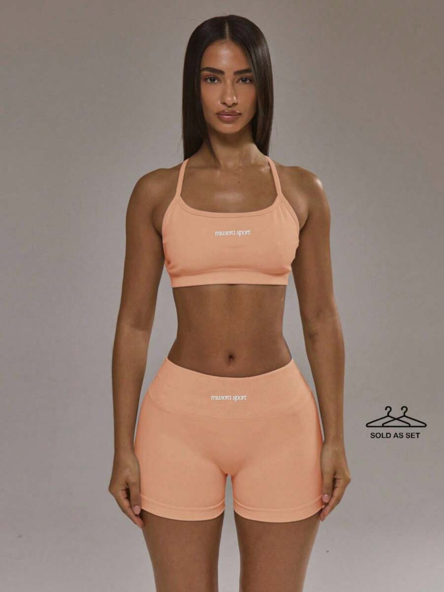 Sports Set: Sports Bra With A Racerback And Leggings With A Ruched Back. Autumn And Winter Activewear Set For Padel, Gym, Training. - Blue - View 1