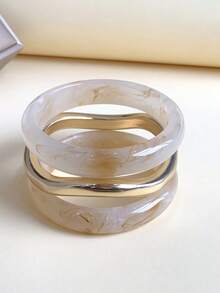 LADYCOCO 3pcs/Set Gelang Resin Akrilik Tebal Bergaya Vintage dengan Gelang Asimetris Bergelombang Emas untuk Wanita, Cocok untuk Pesta dan Pemakaian Sehari-hari - MultiWarna - View 5