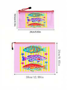 Bolsa de playa impermeable de moda con patrón de peces de colores, bolsa de maquillaje transparente de gran capacidad con tema oceánico, cremallera de nailon, bolsa de almacenamiento ligera con protección solar, bolsa de almacenamiento multifuncional, adecuada para natación, playa, buceo y verano - Multicolor - Ver 11