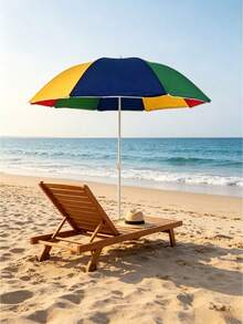 1pc Oversized Color-Block Beach Parasol - Adjustable Height, UPF50+, Portable Outdoor Sun Canopy, Ideal For Beaches, Pools, Camping, Courtyards And Summer Vacations - A - View 5