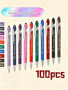 100pcs Customizable Metal Ballpoint Pens - Retractable, Lightweight & Durable, Medium Tip - Purple, Blue, Red, Green, Pink, Black - Business, Office, School Supplies, Back To School & Graduation Gifts - 彩色 - 查看 6