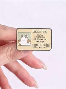 1Pc/Set "LICENCIA PARA ROBAR TU CORAZÓN" Cute Cat ID Badge Shaped Metal Enamel Brooch, Confession Style, Suitable For Decorating Canvas Bags, Clothes, Zippers - Multicolor - View 9