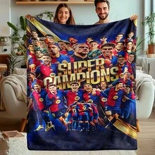 1 قطعة بطانية صوف بنمط لاعب بأسلوب برشلونة، خفيفة الوزن، متينة، مقاومة للتجاعيد، تتميز بتصميم روح الفريق باللونين الأزرق والأصفر النابض بالحياة، مثالية لديكور غرفة النوم والسكن الجامعي - متعدد الألوان - مشاهدة 5