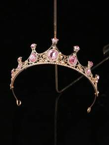 1pc European American Bride Fashion Exquisite Alloy Crown, Suitable For Women's Wedding Party Hair Accessory, Princess Birthday Party Gift, Performance Costume Accessory, Crown For Makeup Ball - Pink - View 2