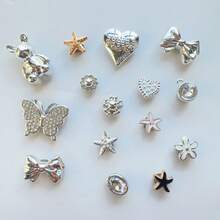 8pcs Set Fashionable Silver Large Bow Asymmetrical Heart DIY Accessories, Shoe Decor, Suitable For Slippers, Sandals, Shoelace Decoration - Silver - View 11