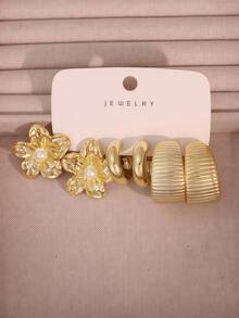 6/18PCS Fashion Women's Jewelry Set, Fashionable Minimalist Exaggerated Asymmetrical Earrings, Elegant Versatile Suitable For Women's Vacation, Travel, Casual Wear - Gold - View 9