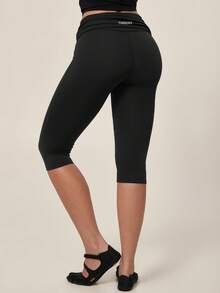 TimeOff Women's 1pc Solid Color Folded Waist Slim Fit Sports Mid-Length Pants - Black - View 7