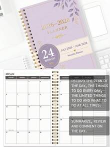 BUBU 1pc 2027-2028 Monthly Calendar Planner, 2-Year Spiral Bound Desktop Calendar Book Schedule Management Notebook, Includes Note Pages And 3 Sticker Pages, Large Writing Space, Monthly Planner Notebook, Office Desk Accessory, Back To School Supplies, College Essentials, Room Decor - Purple - View 7