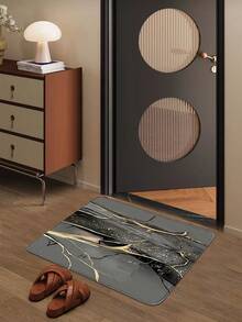 1pc Gold Black Grey Pattern Kitchen Mat, Faux Cashmere Washable Door Mat, Soft Skin-Friendly Decorative Floor Mat, Durable Home Entryway Rug, Small Area Rug, Kitchen Decor Mat, Suitable For Living Room, Bedroom, Bathroom, Etc. - View 5