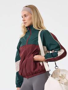 Women's College Style Colorblock Sports Jacket, Fashionable Stand Collar, Suitable For Sports, Fitness, Cycling, Hiking, Commuting, Versatile Styling - Multicolor - View 7