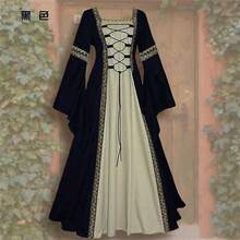 Long Dress With A Square Neckline, Long Flared Sleeves, And Lace-Up Detailing; Vintage Gothic Garment For Women; Slimming Effect - 綠色 - 查看 6