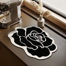 Kitchen Dish Drying Mat, Absorbent Table Mat, Countertop Dish Mat, Wash-Free Table Mat, Bowl And Plate Drying Mat - Black Flowers - View 4