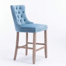 Set Of 2 Bar Stools With Velvet Upholstery / Medieval-Modern Style Bar Stools / Weight Capacity Up To 300 Lbs / High-Elasticity Foam / Suitable For Restaurants Or Kitchens - 淺藍色 - 查看 8