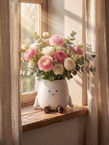 1 pieza Jarrón sonriente lindo - Decoración de flores secas estilo crema, adorno floral de escritorio, adecuado para sala de estar, decoración del hogar, decoración de la habitación, decoración estilo nórdico, decoración de entrada de la sala de estar, coleccionable, regalo único, centro de mesa de escritorio - Nuevo modelo - Ver 2