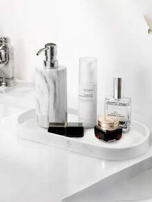 Bathroom Sink Counter Organizer Set With Marble-Look Silicone Tray, Clear Swab Dispenser And Storage Containers For Cleansing Balls And Makeup Pads, Modern Bathroom Countertop And Vanity Storage For Cosmetics And Beauty Accessories - Multicolor - View 5