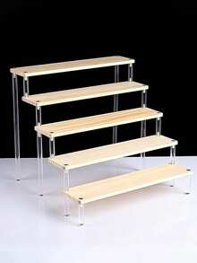1pc Ladder Display Rack, Multi-Functional Wooden Desktop Dessert Display Rack, Decorative Storage Rack For Nail Polish, Fragrance, Aromatherapy Candles, Air Freshener, Desktop, Office, Vanity, Bedroom, Bathroom, Home, Dorm, Room Household Storage Organizer! - Beige - View 2