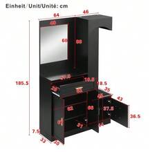 Modern, Compact Wardrobes, Wardrobe And Shoe Cabinet Combination, Entrance Cabinet, Multifunctional Storage Shelf With Mirror - 黑色 - 查看 2