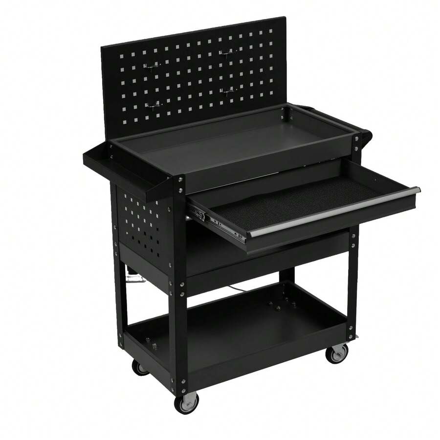Tool Cabinet, Tool Wagon, Tool Cart, Rolling Cabinet, Steel Roller Cabinet, Handle, 150kg Weight Capacity, Hooks, DIY Drawers, Perforated Panel, Lock, Casters, New Arrival [Black] - A-black - View 1