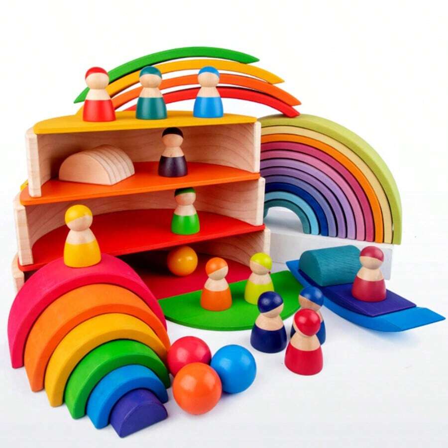 1 Set Mainan Balok Susun Pelangi untuk Anak-Anak, Balok Susun dengan Berbagai Kombinasi Permainan, Interaksi Orang Tua-Anak, Pengembangan Pemikiran Kreatif, Mainan Tantangan Membangun Mandiri, Hadiah untuk Anak-Anak