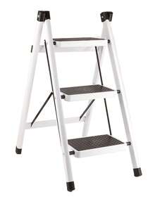 3 Step Folding Ladder, Non Slip Waterproof Rustproof Household Step Stool For Kitchen Bathroom – White - A - View 1