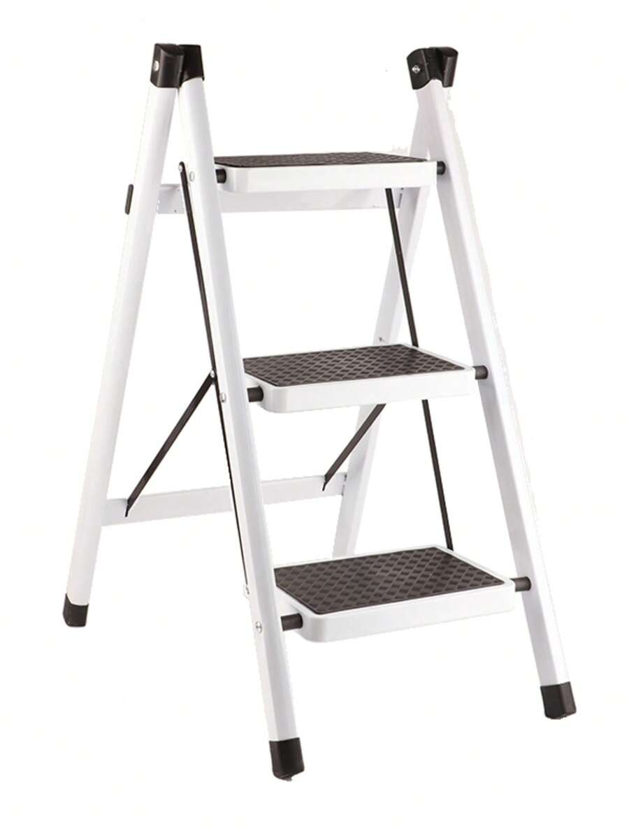 3 Step Folding Ladder, Non Slip Waterproof Rustproof Household Step Stool For Kitchen Bathroom – White - A - View 1