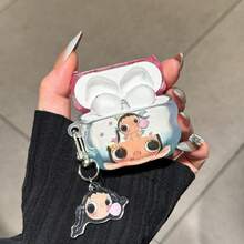 日韓卡通雙色拼接小玉+吊飾耳機保護殼，適用 5 新 Pro 3 保護套 Pro 2/Pro，可愛 Apple 4 極簡 3 個性化 1/2 代女性耳機保護殼，春夏耳機殼/生日禮物/節日禮物 - 淺粉色 - 查看 3