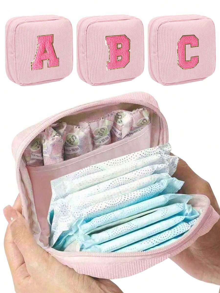 Sanitary Napkin Storage Bag, Letter Pattern Sanitary Napkin Storage Bag, Portable Makeup & Lipstick Bag, School Supplies Storage Bag, Can Be Used To Store Sanitary Napkins, Panty Liners, Cosmetics, Essential For Girls When Going Out. - Multicolor - View 1
