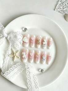 1pc Pastoral Cartoon Animal Nail Art Stickers, Single Sheet Includes Lop-Eared Bunny, Brown Bear, Macaron Cupcake Patterns, Complemented By Light Pink Ribbons And Fine Glitter Pentagram Elements, Soft Low-Saturation Color Palette Suitable For All Skin Tones, Thin And Adherent Without Easy Peeling, Perfect For Creating Gentle Sweet Girl Style Fingertip Looks, Suitable For Daily Outings, Best Friend Gatherings, Short Trips And Nail Art - Multicolor - View 3