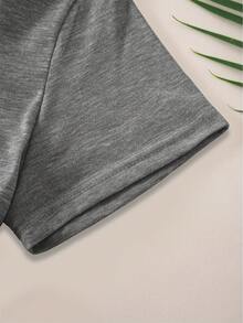 Camiseta de manga corta para mujer, serie "Cinco Minutos para Dormir", estilo casual de cuello redondo, estilo retro a la moda, estilo deportivo casual para primavera y otoño, disponible en - Gris Oscuro - Ver 4