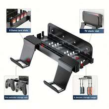 Wall Mount For Switch 2/Switch OLED/Switch Console, Switch 2 TV Dock Storage Rack, Switch 2 Pro Controller Wall Mount With 8 Card Slots And 4 Hooks, Black - Black - View 2