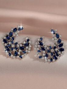1 par de elegantes pendientes de botón con forma de hoja y flor de circonita cúbica, adecuados para boda, compromiso, fiesta, vacaciones, uso diario de mujeres, regalo de joyería de cobre - flor - Ver 7