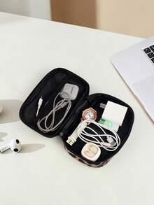 1pc Back To School Must-Have! Sweet & Cool Leopard Print Large Capacity Digital Storage Bag, Student Desk Organizer, Say Goodbye To Cable Tangle Hassle, Highly Attractive Portable Power Bank & Earphone Storage Pouch - Multicolor - View 8