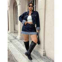 Plus Size Denim Skirts - Dark Wash - View 6