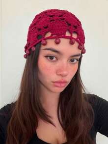 1pc Crochet Hollow Women's Handmade Knitted Round Beaded Hollow Hat, Breathable Mesh Headwear For Women, Suitable For Street Style, Daily Wear, Vacation Travel, Beach And Party Events - A - View 2
