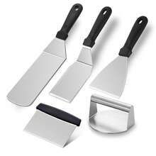 5pcs Grill Accessories Set, Compatible With Flat Top Grill, Includes Extended Spatula, Meat Press, Basting Cover And Scraper, Designed For Outdoor BBQ - A - View 1