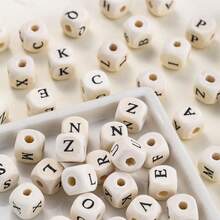 50 Pcs Bulk Natural Wood Letter Cube Beads, Printed English Alphabet Beads DIY Jewelry Charms For Bracelets, Necklaces & Handicraft Projects - Random Letters A-z - View 5